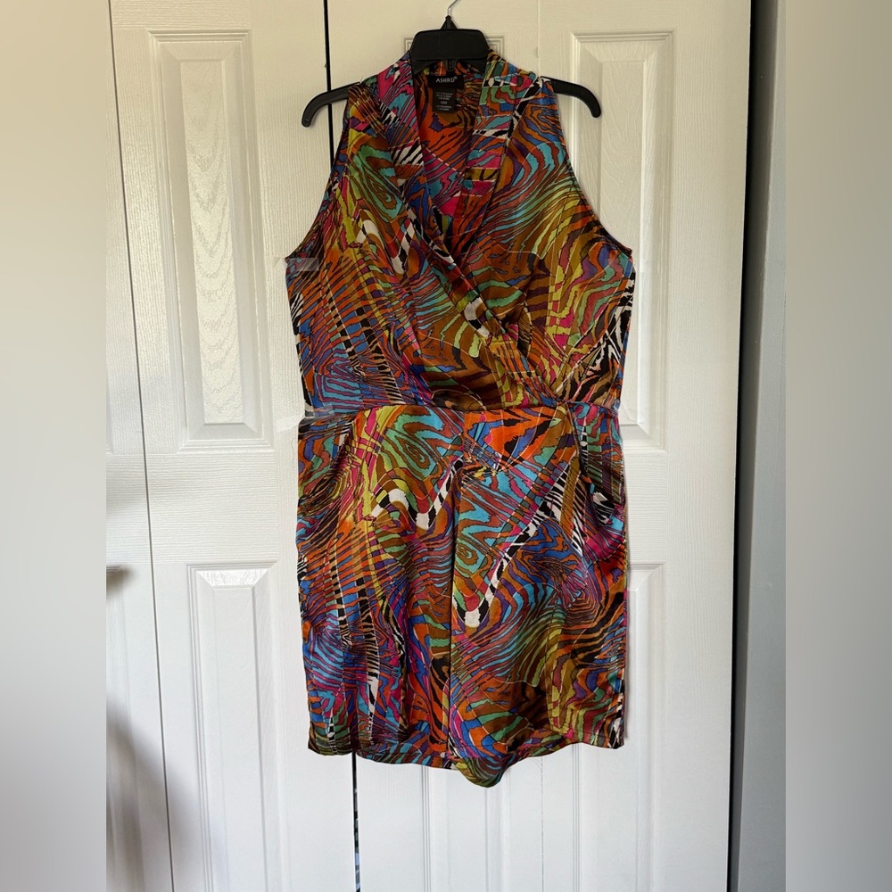 Abstract /Multicolor Romper Round Collar, Silk-Like, By ASHRO, Size: 16W